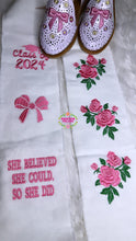 Cargar imagen en el visor de la galería, Coquette Embroidered Graduation Sarape Sash stole IN STOCK