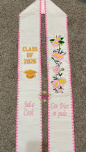 Cargar imagen en el visor de la galería, 2026 Yellow and Pink Roses w/ Pink border - White Stole Sarape Sash SOLD OUT