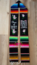 Cargar imagen en el visor de la galería, 2027 Virgen - Pink Roses Black Stole Sarape Sash IN STOCK