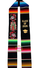 Cargar imagen en el visor de la galería, 2026 Virgen - Pink Red Roses Black Stole Sarape Sash IN STOCK