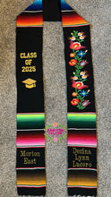 Cargar imagen en el visor de la galería, Black Floral Tulipán Graduation Stole Sarape Sash IN STOCK