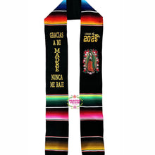 Cargar imagen en el visor de la galería, Gracias a mi Madre Floral Virgen Black Graduation Stole Sarape Sash IN STOCK