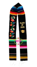 Cargar imagen en el visor de la galería, Black Floral Tulipán Graduation Stole Sarape Sash IN STOCK