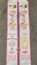 Cargar imagen en el visor de la galería, 2026 Pink Yellow - Virgen Cross Bow Embroidered Graduation Sarape Sash stole SOLD OUT