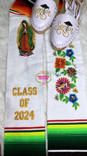 Cargar imagen en el visor de la galería, Virgen Floral White Graduation Stole Sarape Sash 2024 IN STOCK