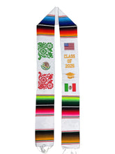 Cargar imagen en el visor de la galería, *2026* White Mexico Floral Graduation Stole Sarape Sash IN STOCK