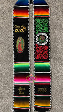 Cargar imagen en el visor de la galería, *2026* Virgen Black Mexico Floral w white finish - Black Graduation Stole Sarape Sash IN STOCK