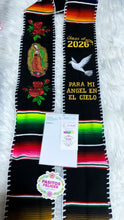 Cargar imagen en el visor de la galería, *2026* Dove Virgen Black w/ white finish - Graduation stole Sarape Sash IN STOCK