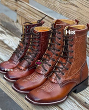 Cargar imagen en el visor de la galería, Men Botas Lacer / WIDE women- Shedron Leather Tooled Wide Boots