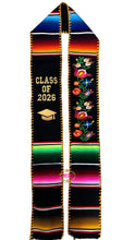 Cargar imagen en el visor de la galería, *2026* Black Floral Tulipán w Gold - Graduation Stole Sarape Sash IN STOCK