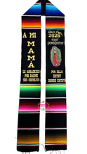 Cargar imagen en el visor de la galería, *2026* A mi mamá consejos -First Gen Virgen Black Graduation StoleSarape Sash IN STOCK