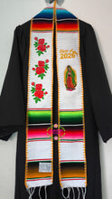 Cargar imagen en el visor de la galería, 2026 Virgen and Roses w/ gold border - White Stole Sarape Sash Preorder