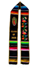 Cargar imagen en el visor de la galería, Black Floral Tulipán w virgen Black Graduation Stole Sarape Sash SOLD OUT