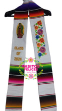 Cargar imagen en el visor de la galería, Virgen Floral White Graduation Stole Sarape Sash 2024 IN STOCK