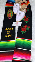Cargar imagen en el visor de la galería, 2025* Virgen and Roses Black Stole Sarape Sash SOLD OUT