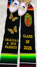 Cargar imagen en el visor de la galería, 2025 * Gracias a mis Padres Graduation Stole Sarape Sash- Monarca and Virgen SOLD OUT