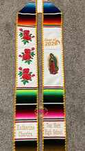 Cargar imagen en el visor de la galería, 2026 Virgen and Roses w/ gold border - White Stole Sarape Sash