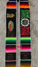 Cargar imagen en el visor de la galería, *2026* Virgen Black Mexico Floral w white finish - Black Graduation Stole Sarape Sash IN STOCK