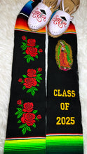 Cargar imagen en el visor de la galería, *2026* Virgen and Roses Black Stole Sarape Sash IN STOCK