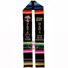 Cargar imagen en el visor de la galería, 2026 Papá Mama Gracias - Sacrifices Black Graduation Stole Sarape Sash IN STOCK