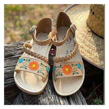 Cargar imagen en el visor de la galería, Xóchitl - Tan Embroidered Leather Sandals
