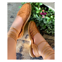 Cargar imagen en el visor de la galería, Light Tan - Flat Leather Lace Up Huaraches