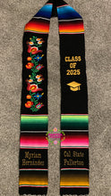 Cargar imagen en el visor de la galería, Black Floral Tulipán Graduation Stole Sarape Sash IN STOCK
