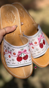 Cherry Pink Coquette Mexican White Sandals