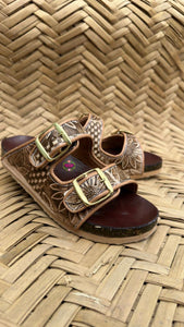 Sunflower Corcho - Hand tooled sunflower leather sandals