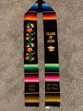 Cargar imagen en el visor de la galería, Black Floral Graduation Stole Sarape Sash PREORDER
