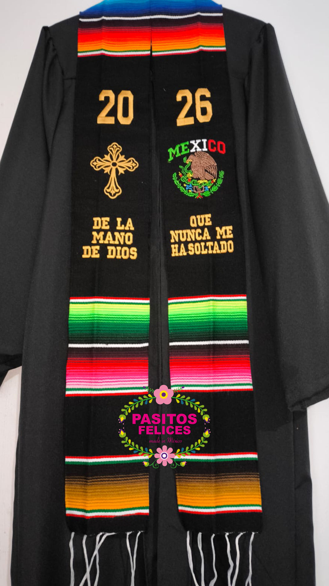 2026 Mano de Dios - Black Graduation Stole Sarape Sash IN STOCK