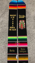 Cargar imagen en el visor de la galería, *2026*Gracias a mi Mamá Floral Virgen Black Graduation Stole Sarape Sash IN STOCK
