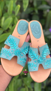Viera - Turquoise Embroidered sandal PREORDER