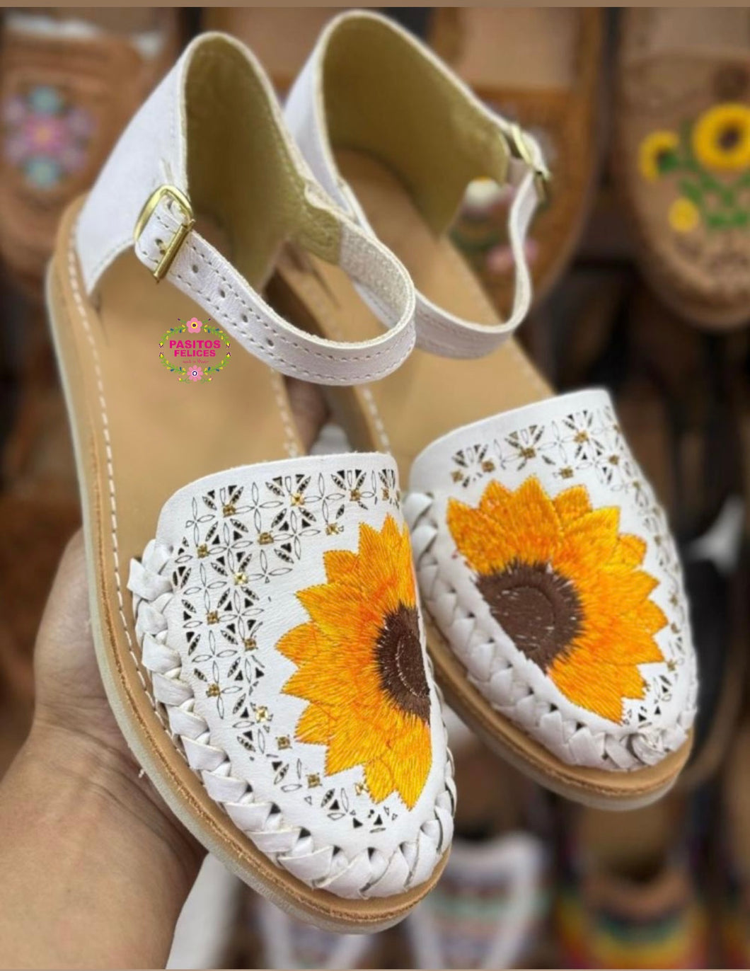 White Sunflower Buckle Huaraches PREORDER