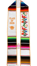 Cargar imagen en el visor de la galería, 2026 White Floral Tulipán w Gold - Graduation Stole Sarape Sash IN STOCK
