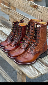 WIDE Botas Lacer - Shedron Leather Tooled Wide Boots