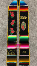 Cargar imagen en el visor de la galería, *2026* Virgen and Roses Black Stole Gold finish Sarape Sash IN STOCK

