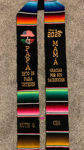 Papá Mama Gracias - Sacrifices Black Graduation Stole Sarape Sash In Stock