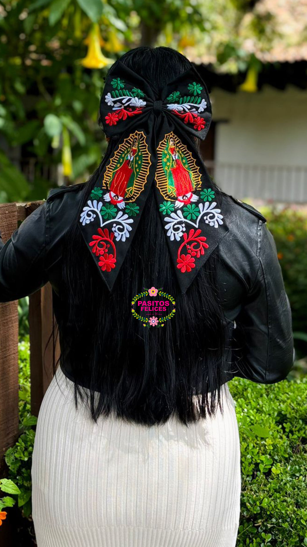 Moño Tri color Virgen- Embroidered Long Bow