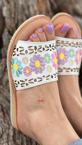 Angelica - White Leather Embroidered Sandals PREORDER