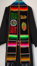 Cargar imagen en el visor de la galería, 2026 Virgen Black Mexico Floral w gold finish - Black Graduation Stole Sarape Sash SOLD OUT

