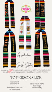 Embroidered Floral Black Graduation stole Sarape Sash IN STOCK