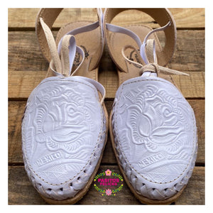 Mexico - White Tooled Lace Up