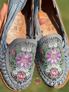 Rosaura - Blue Embroidered Flat Huaraches