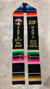 Sacrificios Mamá Papá Black Graduation stole IN STOCK