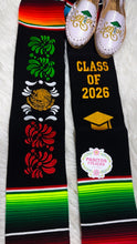 Cargar imagen en el visor de la galería, *2026* Emblema mexicano - Black Mexican Graduation Stole Sarape Sash IN STOCK
