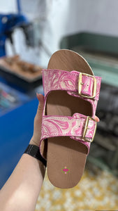 Carmen - Pink Tooled Leater Sandals