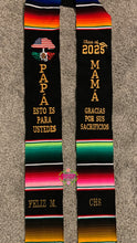 Cargar imagen en el visor de la galería, Papá Mama Gracias - Sacrifices Black Graduation Stole Sarape Sash In Stock
