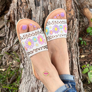 Angelica - White Leather Embroidered Sandals PREORDER