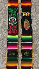 Cargar imagen en el visor de la galería, 2026 Virgen Black Mexico Floral w gold finish - Black Graduation Stole Sarape Sash SOLD OUT
